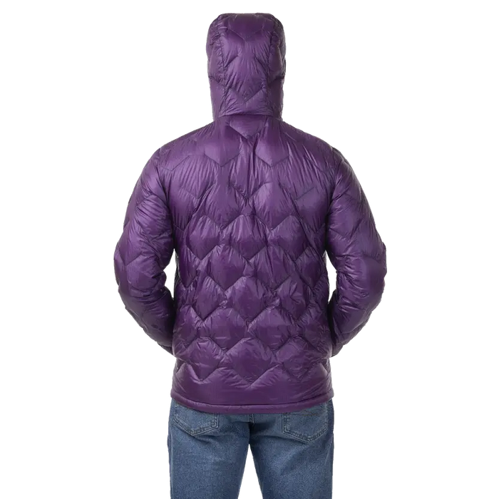 Dark purple quilted jacket on a white background