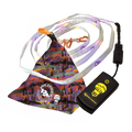 Colorful LED lanyard with a charging cable on a white background