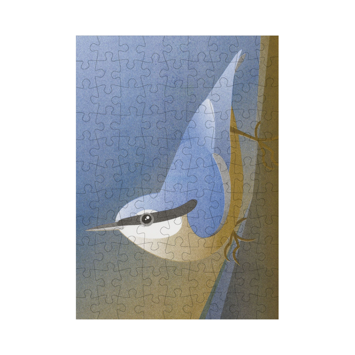 bookspeed - mini 99 piece happily puzzle of a nut hatch completed on white background - winter's moon
