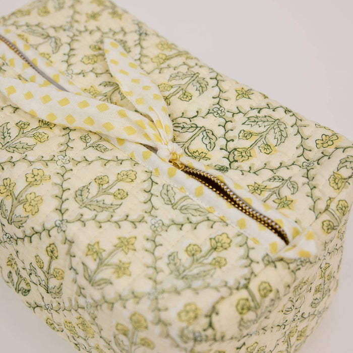 Organic Cotton Toiletry Bag (Large) - Floral Lattice Buttercream