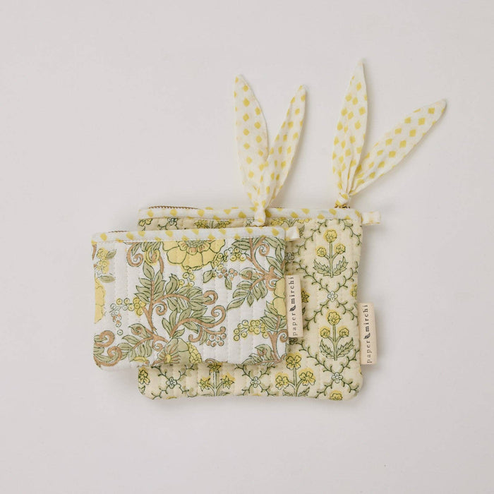 Organic Cotton Zipped Pouch Set 2pk - Floral Buttercream