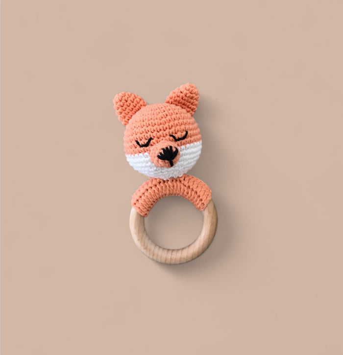 Organic Teething Ring Rattle| Fox