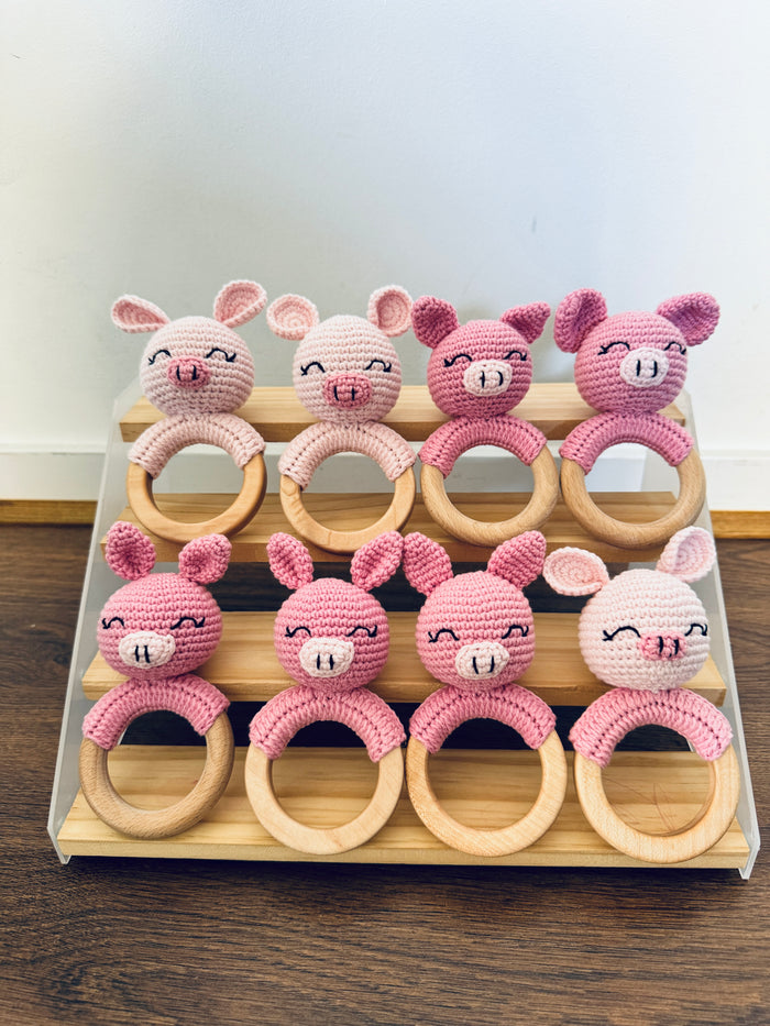 Organic Teething Ring Rattle | Pig