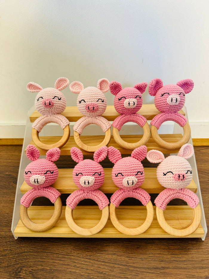 Organic Teething Ring Rattle | Pig