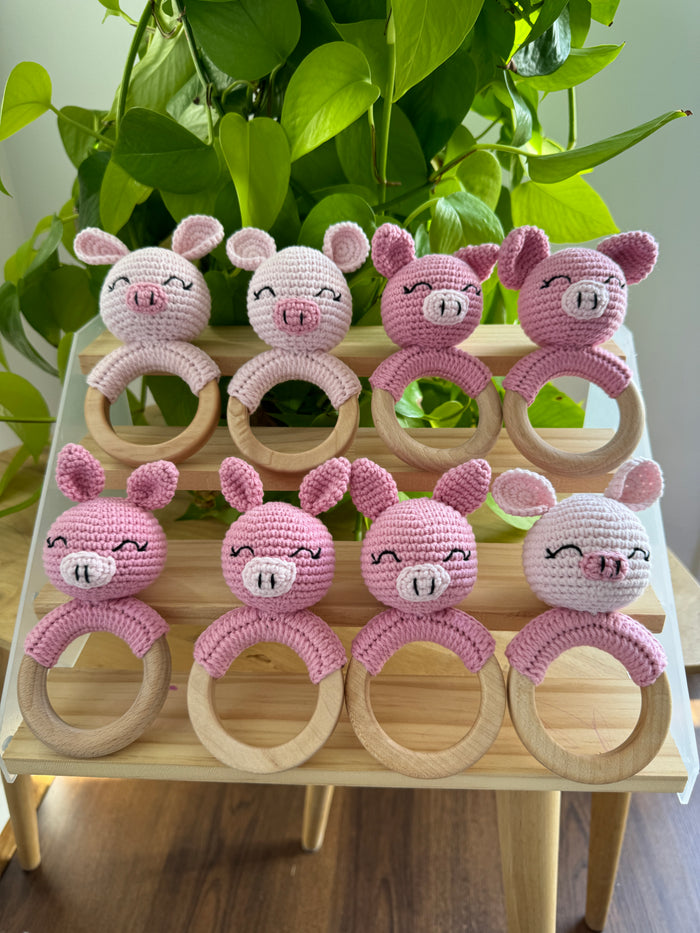 Organic Teething Ring Rattle | Pig