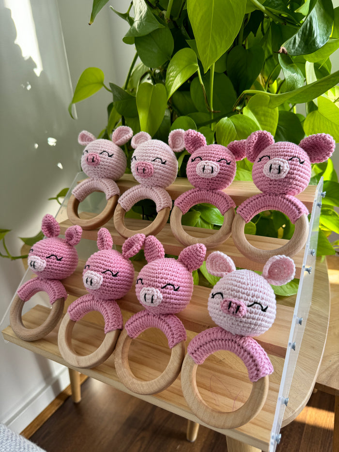 Organic Teething Ring Rattle | Pig
