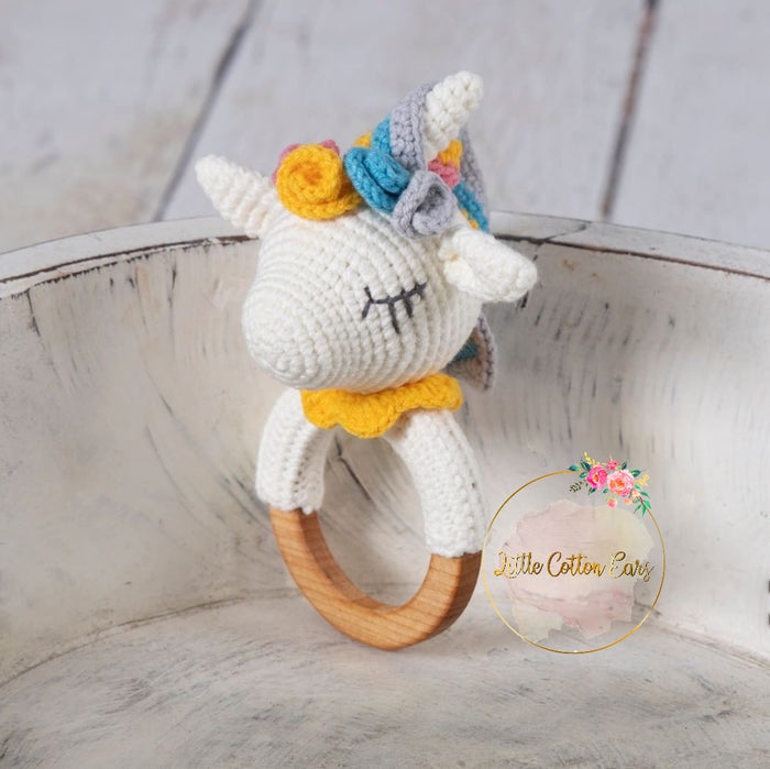 Organic Teething Ring Rattle| Unicorn