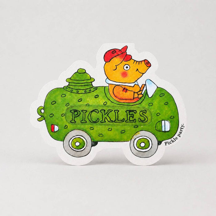 'Pickle Pig Car' Cut-Out Greetings Card
