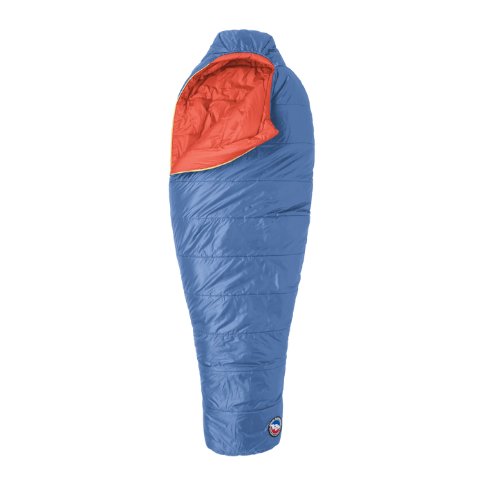 Blue and orange sleeping bag on a white background