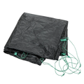 The Big Agnes Sarvis VST 3 Footprint, a black tent floor with attached green cords, is displayed against a plain white background.