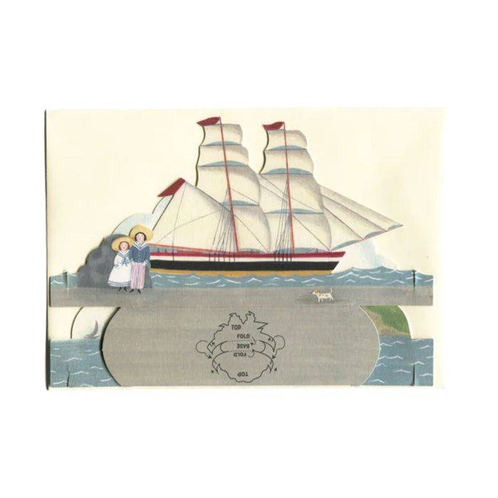 elizabeth harbour designs - flat ship in sail diorama pop-up card on white background - winter's moon