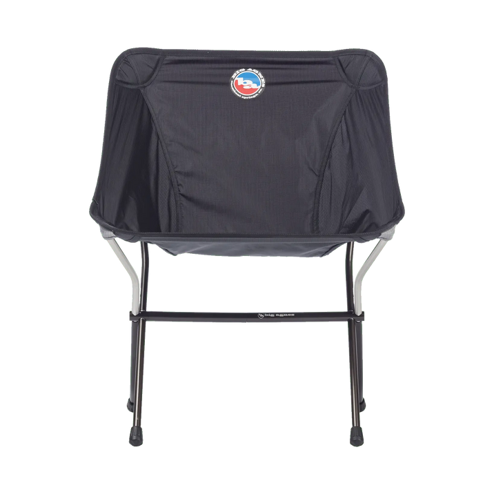 Black folding chair with a logo on a transparent background