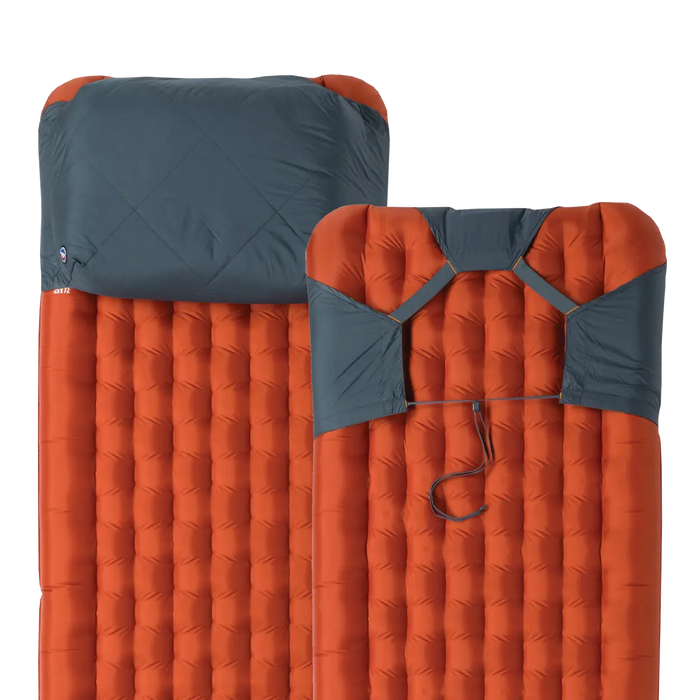 Orange and blue camping mattress on a white background