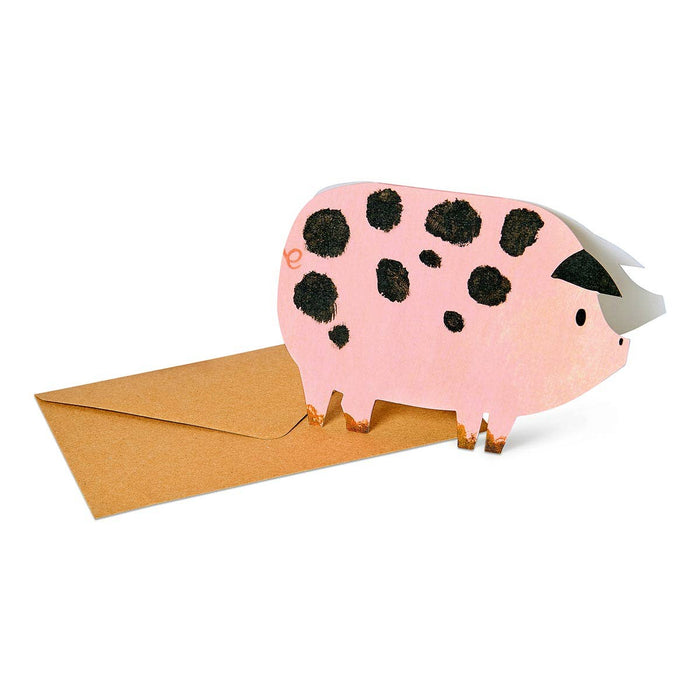 Spotty Pig Shaped Greetings Card - Winter's Moon