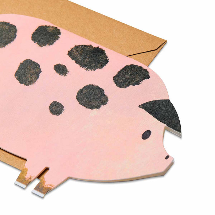 Spotty Pig Shaped Greetings Card - Winter's Moon