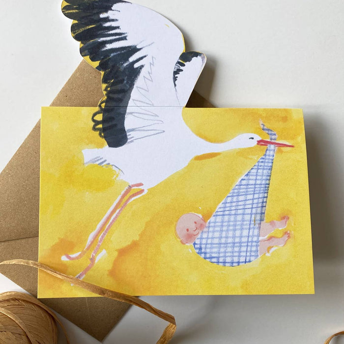 esther kent - stork mantelpiece pop-up greetings card - winter's m,oon