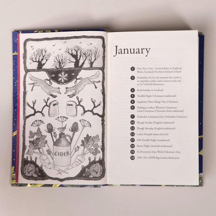 bookspeed - almanac: a seasonal guide to 2027 book spread of january - winter's moon