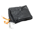 Black tarp with orange straps on a white background