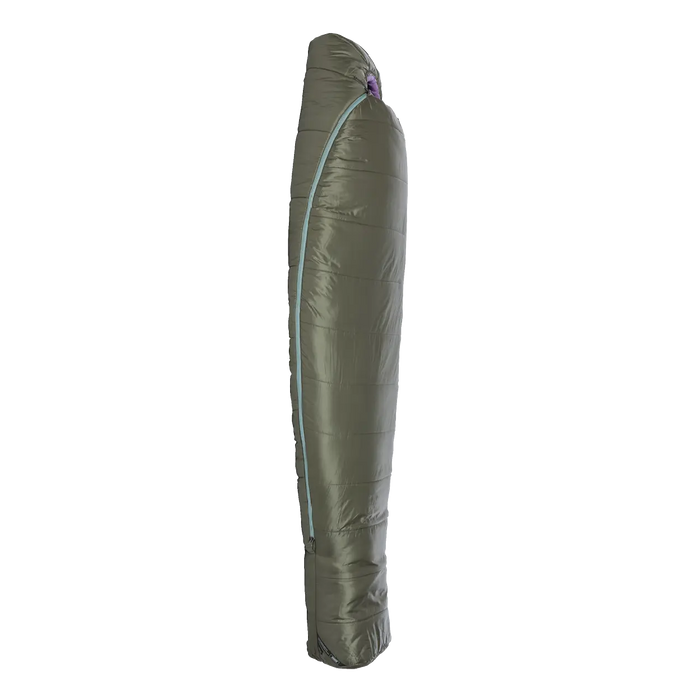Green sleeping bag on a white background