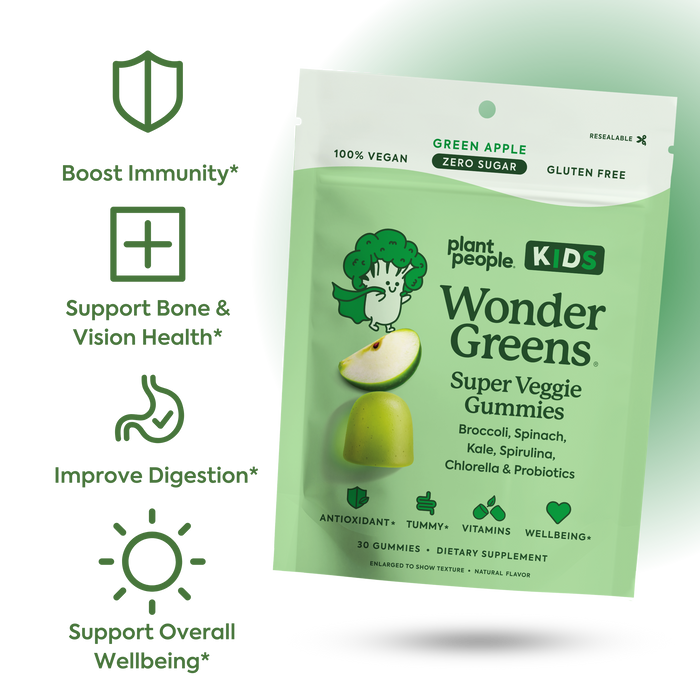 WonderGreens HIDS Veggie Gummies-Plant People Benefits: Boost immunity*, support bone and vision health*, improve gut health*, support overall wellbeing*