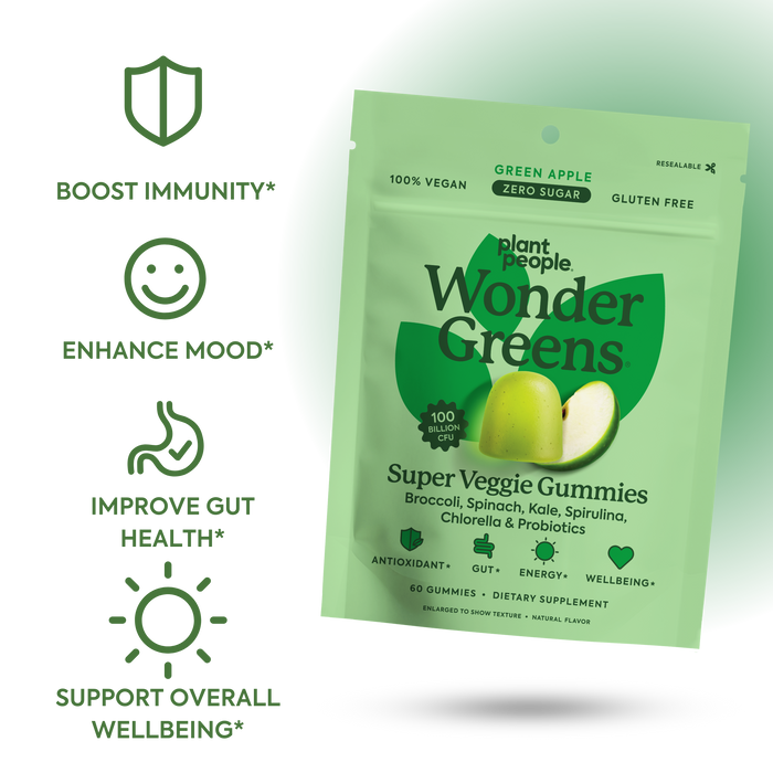 WonderGreens Veggie Gummies-Plant People Benefits: Boost immunity*, enhance mood*, improve gut health*, support overall wellbeing*