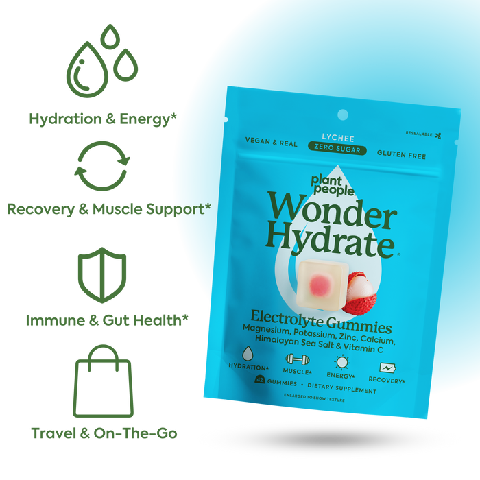 Plant People WonderHydrate Electrolyte Gummies - Hydration & Energy* Recovery & Muscle Support*, Immune & Gut Health*, Travel & On-The-Go Wellness