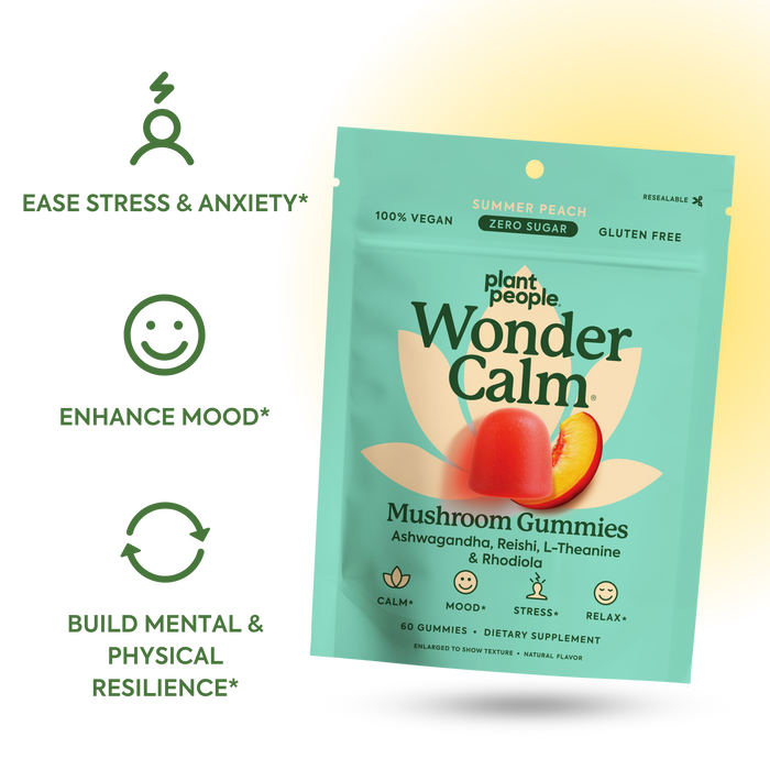WonderCalm Mushroom Gummies-Plant People Benefits: Ease Stress and Anxiety, Enhance Mood, Build Mental and Physical Resilience