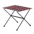 The Big Agnes Woodchuck Camp Table - Alpenglow is a lightweight, foldable outdoor table featuring black metal legs and a rectangular top with a colorful abstract design, shown on a plain white background.