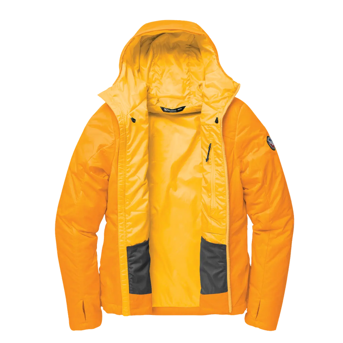 Yellow hooded jacket unzipped