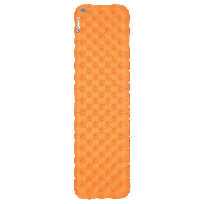 The Big Agnes Zoom UL Insulated is an orange ultralight rectangular sleeping pad with a honeycomb-textured surface, shown on a plain white background.